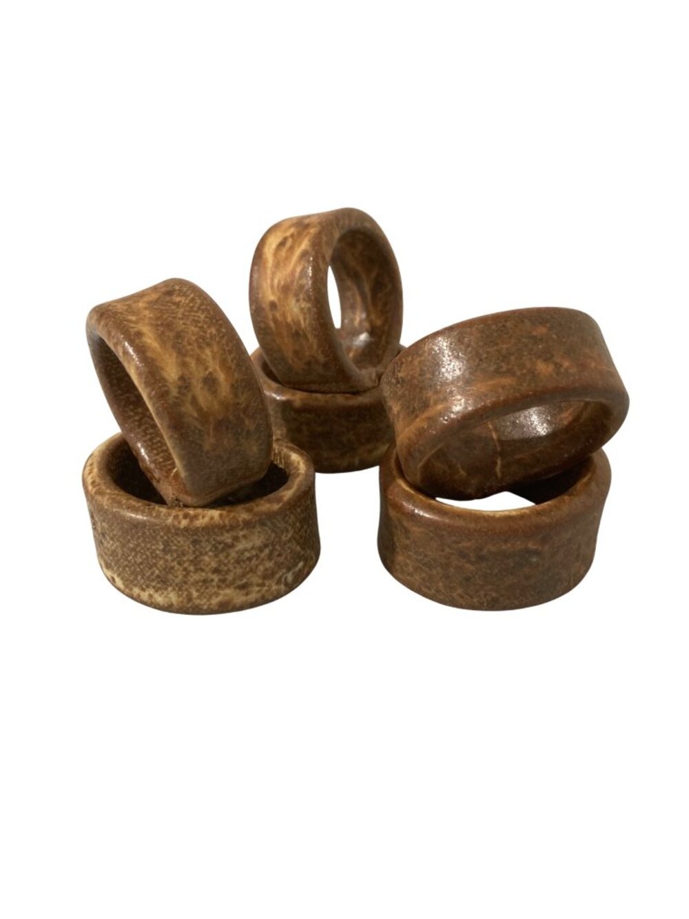 Set Of 6 Rustic Brown Pottery Napkin Rings - Handmade Table Decor